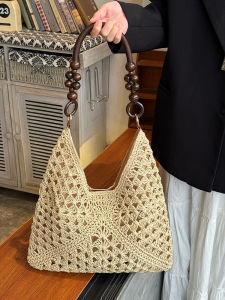 French Hollow out Straw Weaving Bag Womens 2025 New Summer Beach Vacation Single Shoulder Tote Bag Fashionable Handbag