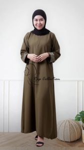 RAP COLLECTION Abaya Dress Gamis Wanita Busui Tangan Pita Silver Ada Saku Nya S M L XL XXL