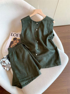 XINYIJIA | Chic Summer Linen Set Green 2 Pieces