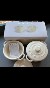 SMEG Ceramic Mini Circular 2-Piece Set Double Handle Stew Pot Oven Safe Mangkuk Seramik