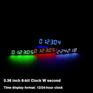 0.36inch 6-digit Clock LED Digital Electronic Clock W Second Display Time Format 12/24 Hour Power Off Memory DIY DC 5V 12V CAR