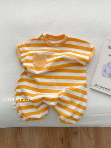 Baby Stripes Romper Jumpsuit Summer Clothes 100 Days Baby Online Red Korean Style Super Cute Western Style outside DO21