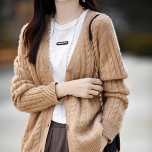 Loose Long Sleeve V-neckKnitted Sheep Cashmere Cardigan Spring Autumn Korean StyleWomens Fashion Outerwear Comfortable