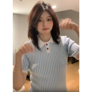 YUEZHONGWEI | American Style Slim Fit Polo Neck Short Sleeve T Shirt Women Summer Unique Beautiful Waist Cinched Short Length Top