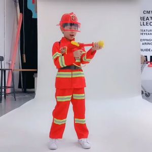 Fireman Costume for Kids Boy Cosplay Costumes Children Uniform Halloween Firefighter Costume for Kids Toys Kit Helmet Fire Extinguisher Intercom Axe Wrench ZJJ- Firefighter-Toy-5PCS/Set