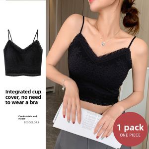 miiow | Wireless Lace French Strap Womens Bralette Spring Summer Inner Wear Matching Tank Top Seamless Padded Integrated Design
