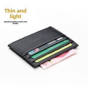 New 2024 Genuine Leather Mini Card Holder Ultra Thin Mens Wallet Womens Lightweight Document Card Case Leather Goods