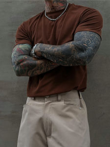 DAVID&ME | Summer Slim Fit Sport Tee Brown Round Neck Short Sleeve