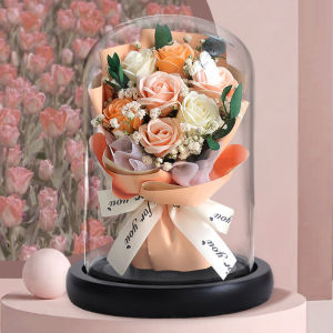 Everlasting Rose Flowers Dry Flower Bouquet in Glass Box Graduation Birthday Gift for Girlfriend Best Friend Wedding Anniversary