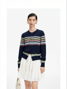 Colorful Stripe Tencel and Wool Blend Knitted Cardigan for Women