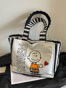 Large Capacity Canvas Tote Bag Women 2025 New Snoopy Handheld Bento Bag Shopping Bag Mom Stripe Tote Bag Soft Handbag
