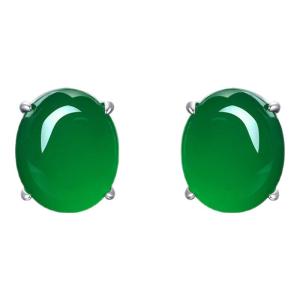 AILEQ | Chinese Style 925 Sterling Silver Natural Jade Egg Face Earrings