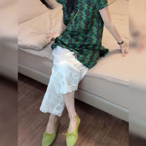 Shalldoer | Quần ống rộng ren viền thiết kế khoét lỗ cho nữ mùa hè 2025 quần dài đến mắt cá chân thanh lịch giản dị đa năng