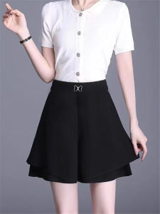 กางเกงขาสั้นผ้าชีฟองเอวสูงทรงหลวมสำหรับผู้หญิงในช่วงฤดูร้อน กางเกงขายาวทรงเอเอวสูง กางเกงขายาวทรงหลวม กางเกงขายาวทรงหลวมสำหรับผู้หญิง