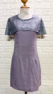 ชุดเดรสแต่งลูกไม้ สีเทา ซิปซ่อนหลัง ทรงดินสอ ซับในทั้งชุด