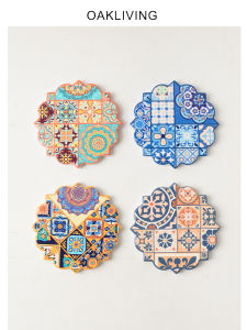 Oakliving Ceramic Cup Mat Heat Resistant Insulation Pad Creative Home Use Dining Table Decoration round Shape Non-Handmade