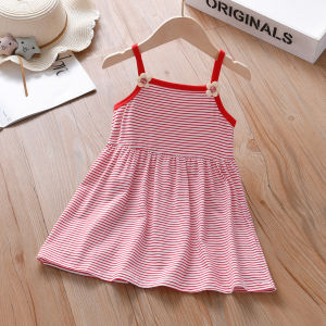 Baby Dress Summer Thin Girl T-Shirt Baby Stripes Western Style Stretch 3 Kids Pure Cotton Short Sleeve Princess Dress