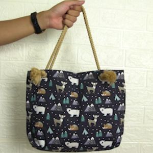 TAS JINJING HANDBAG - TAS MUKENA - TAS MAKEUP BAHAN KANVAS MOTIF - FLORAL HITAM, NAROW, FLORAL PUTIH