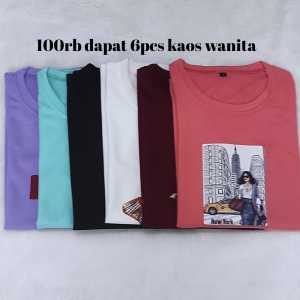 kaos wanita lengan pendek gambar new york girl 100rb dapat 6pcs bahan babyterry dapat 6 warna randam dan 6 motif gambar terbaru