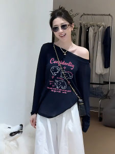 Áo Thun Cotton Dài Tay Rộng Rãi Phong Cách Mỹ Cho Nữ Mùa Xuân Thu Mới Hot Áo Thun Hở Vai Thường Ngày