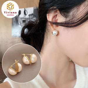 Viviann Original Pearl Stud Earrings Women Personality Fashion Unique Design Earrings Wedding Jewelry Birthday Gift Korean Luxury Pearl Stud Earrings For Women Crystal Pearl Sweet Earring Girl