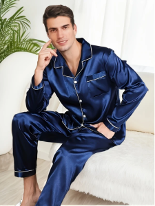 Men Pajama Sets Microfiber Sleepwear For Sleeping Man Shirt Satin Long Sleeve Pyjama Male Home Night Wear Plus Size Loungewear