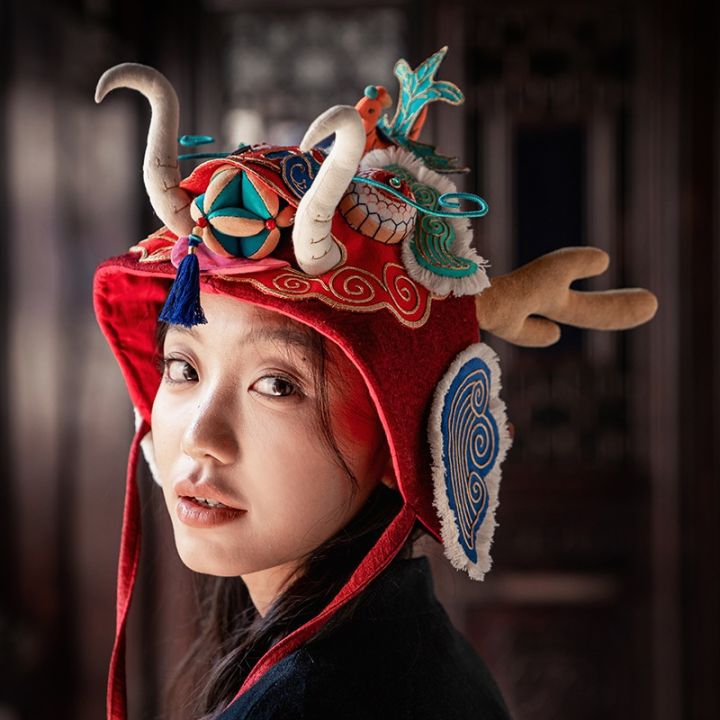 Chinese Traditional Culture Loong Head Hat - Handmade Embroidery DIY ...