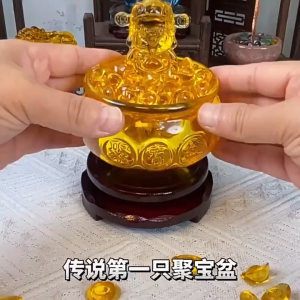 Feng Shui Golden Lucky Crystal Treasure Bowl 百福缸 / 水晶钱袋 / 福字聚宝盆 / 福禄寿喜财聚宝盆（精致琉璃聚宝盆 招财家居风水摆件 风水 開光招财 聚宝盆 摆件）