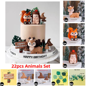 Safari Animal Cake Toppers Set - Lion Elephant Giraffe for Jungle Theme 1st Birthday Baby Shower Kids Party Decoration