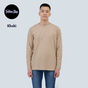 Kaos Polos Pria Oneck Lengan Panjang Bahan Katun Combed 30s Warna Khaki