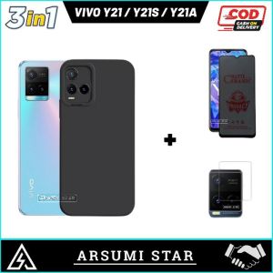 PROMO PAKET MURAH 3 IN 1 CASE VIVO Y21 / Y21S / Y21A / Y21T / Y21E / Y21G / Y33S / Y33T SOFTCASE SLIM BLACK MATTE LIQUIT + ANTI GORES CERAMIC MATTE ANTI SPY + SKIN CAMERA LENS