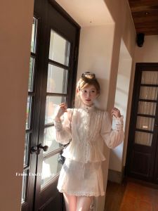 Bộ Áo Sơ Mi Và Chân Váy Ren Thêu Bằng Vải Cotton Nguyên Chất Cho Nữ Bộ Thời Trang Mùa Hè Thanh Lịch Phong Cách Cung Đình