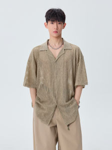 WUKONGYOUHUO | Mesh Design Cuban Collar Short Sleeve Shirt