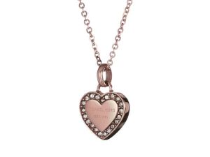 Michael Kors สแตนเลสและ Pavé Crystal Heart จี้คอสำหรับผู้หญิงสี: Rose Gold (รุ่น: MKJ3971791)