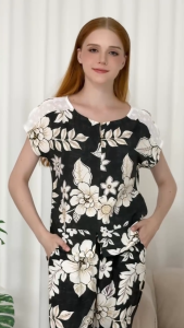 Bộ dài nữ ngắn tay B718 Tvm Luxury Homewear chất liệu tole xômình vải mềm mịn có độ rũ