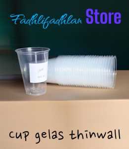 Cup PP injection gelas thinwall 16oz 500ml transparan 25 pcs tanpa tutup Sekali pakai Plastik