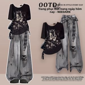 NEEDARNA | Bộ Đồ Jeans Phong Cách Hàn Quốc Mới Độc Đáo Cho Mùa Hè