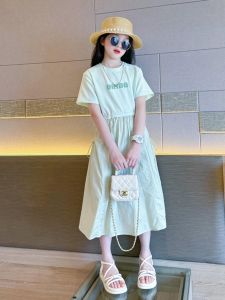 Korean Style Splice Summer Dress for Girls Childrens Fashionable Big Toddler Dress A-Line Skirt Summer Clothes for Kids