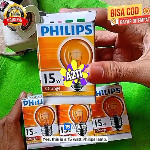 A211 H84 Lampu PIJAR PHILIPS ORI 100% orange BEBAS RADIASI SEHAT FILAMENT Bohlam E27 15W UV FITING FITTING super Hyper Lebih Terang 15 Watt WAT HEMAT ENERGI KESEHATAN 220V ENERGY LISTRIK POWER SETRUM SALKAR SAKELAR 60Hz Penghangat Anak Ayam PEMANAS JAGA S