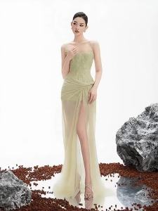 Elegant Lace Crochet Flower Strapless Dress