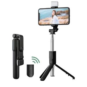 Gậy Tự Sướng Trắng Có Thể Kéo Dài 0.7m Với Điều Khiển Từ Xa Bluetooth Và Đèn Fill Light Tích Hợp Chân Máy Ba Chân Dùng Cho Phát Trực Tiếp Và Chụp Ảnh