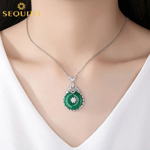 SEQUITO Vòng Cổ Đá Quý Màu Xanh Ngọc Lục Bảo Hợp Thời Trang Dành Cho Nữ Trang Sức Hình Giọt Nước Đính Đá Zirconia Hình Khối Tinh Tế SN012