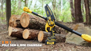 6 Inch Cordless Chainsaw with Extension Pole Portable Electric Chain Saw Rechargeable Pruning Saw Cutter Electric Pole Saws for Tree Trimming