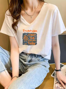 Trendy V Neck Short Sleeve T-Shirt Women's 2024 Summer New Arrival