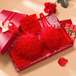 ชุดชั้นในเซ็กซี่สีแดงสำหรับเจ้าสาว ไม่มีวงแหวน เอวกลาง หน้าอกเล็ก ดูใหญ่ ชุดชั้นในเซ็กซี่สำหรับเจ้าสาว