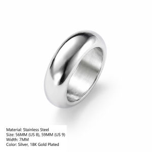 Luxury 7mm Stainless Steel Plain Dome Ring Men Boy Silver Gold Plated Thick Circle Wedding Band Chunky Male Hip Hop Jewelry Gift