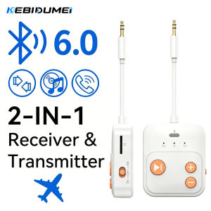 Kebidumei | KEBIDUMEI 2 In 1 Bluetooth 6.0 Audio Transmitter Receiver TF 3.5MM AUX Stereo Wireless Adapter With Mic For Car Airplane TV PC