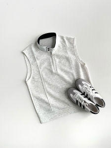 WUKONGYOUHUO | American Vintage Deconstructed Half-Zip Vest T-Shirt