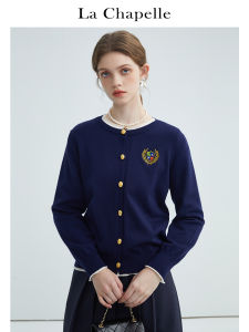 La Chapelle Knitted Open Cardigan Womens Simple round Neck Gold Button Spring Outerwear Cotton Nylon Blend Comfortable Fit
