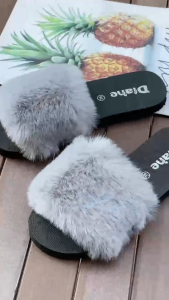 2026 New Fluffy Sandals for Womens grey plush sandals Open Toe Flat Comfy Shoes for Summer Beach Indoor & Outdoor